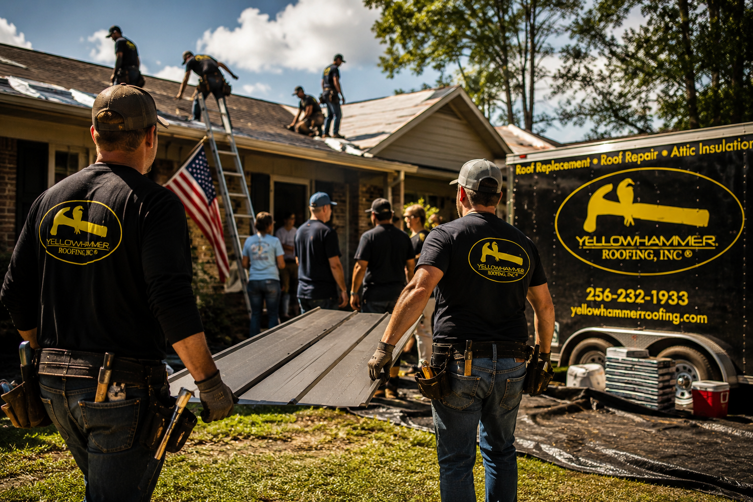 Yellowhammer Roofing volunteers helping build a home for a local family
