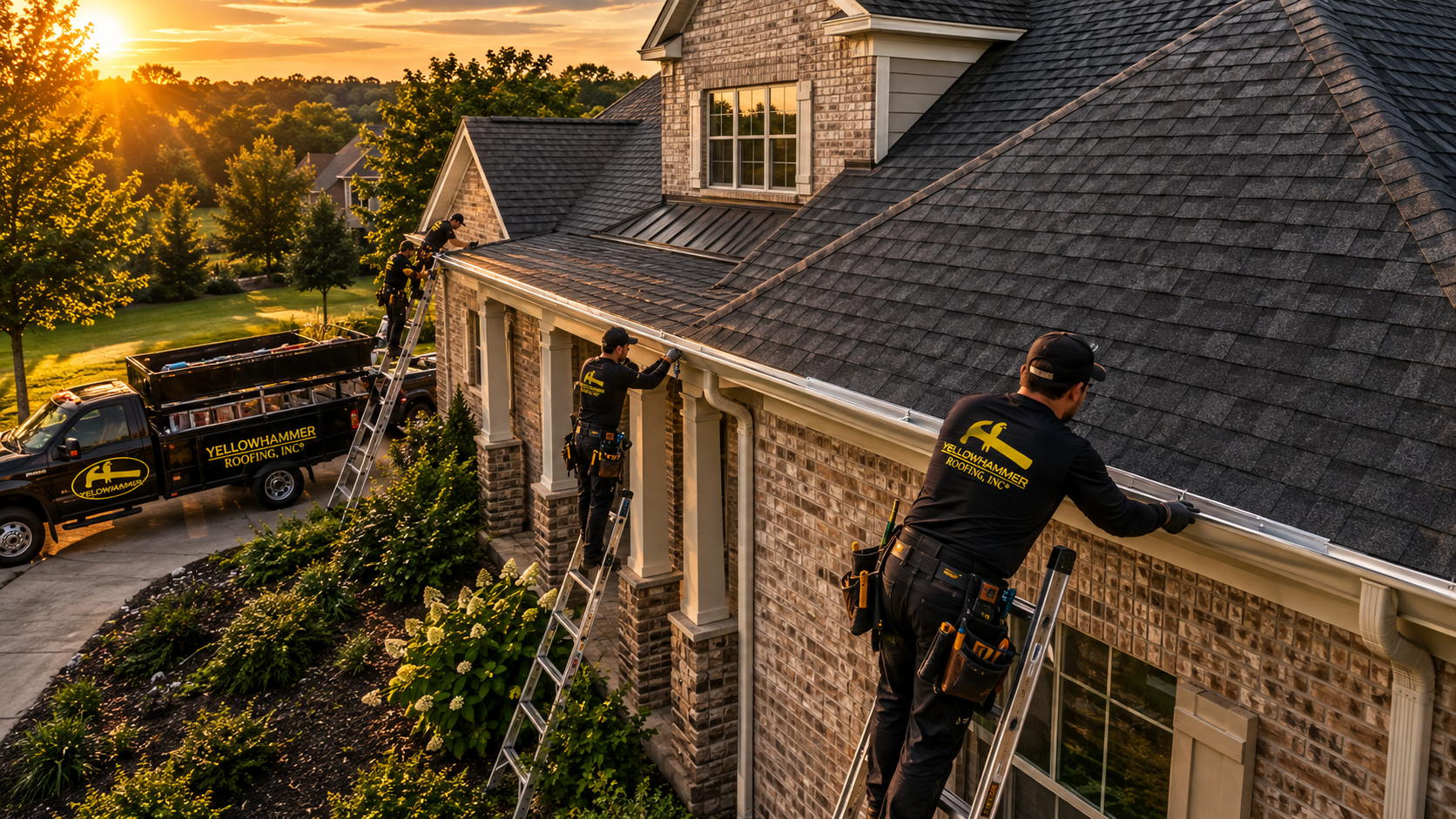 Seamless gutter installation by Yellowhammer Roofing