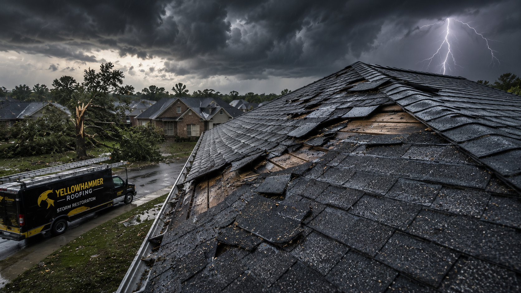 Storm damage roof restoration by Yellowhammer Roofing