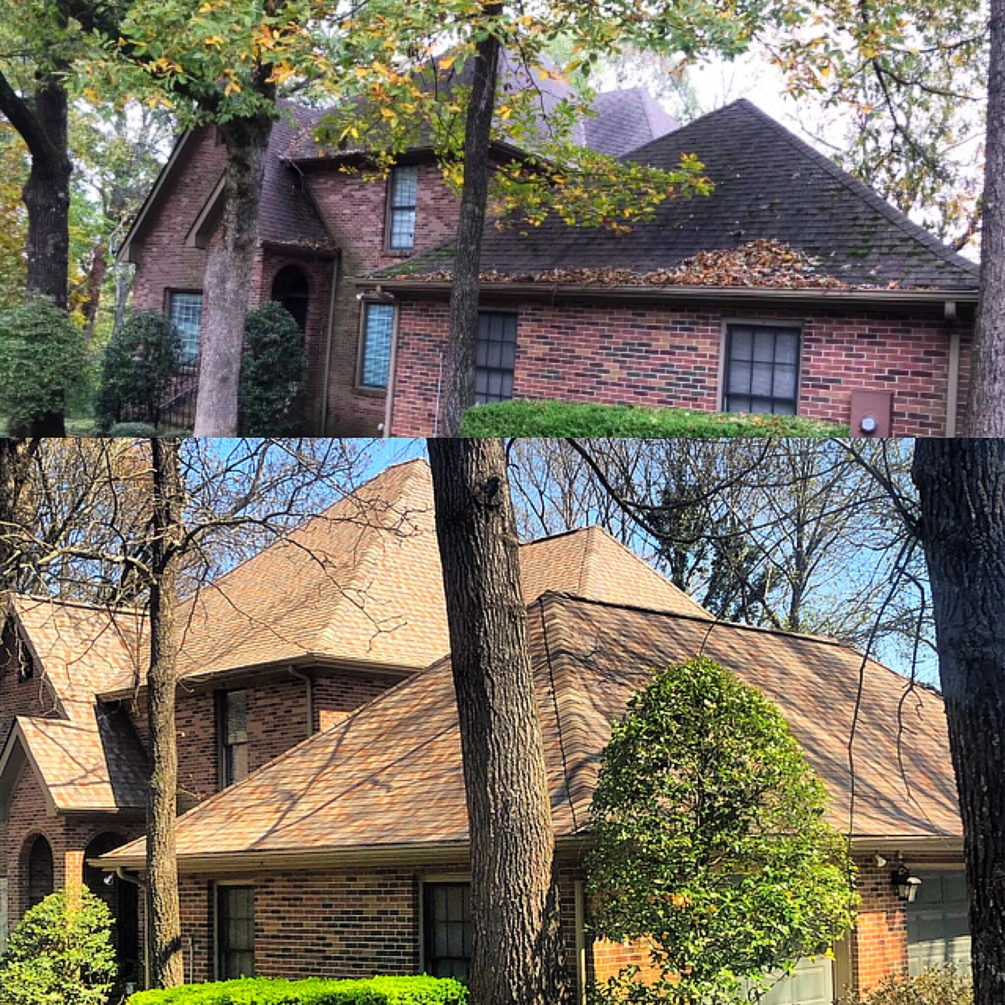 before and after of a shingle roof replacement in Tennessee